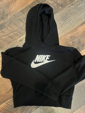 Nike Black Hoodie with White Swoosh Tag and Logo